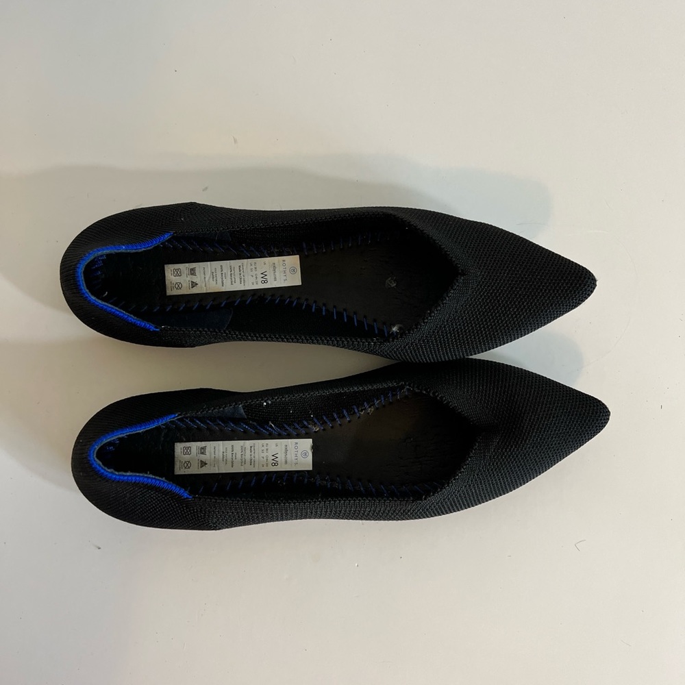 Rothy's Black Flats with Blue Trim